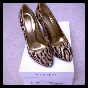 Casadei Animal Print Pumps with Gold Heels/Trim